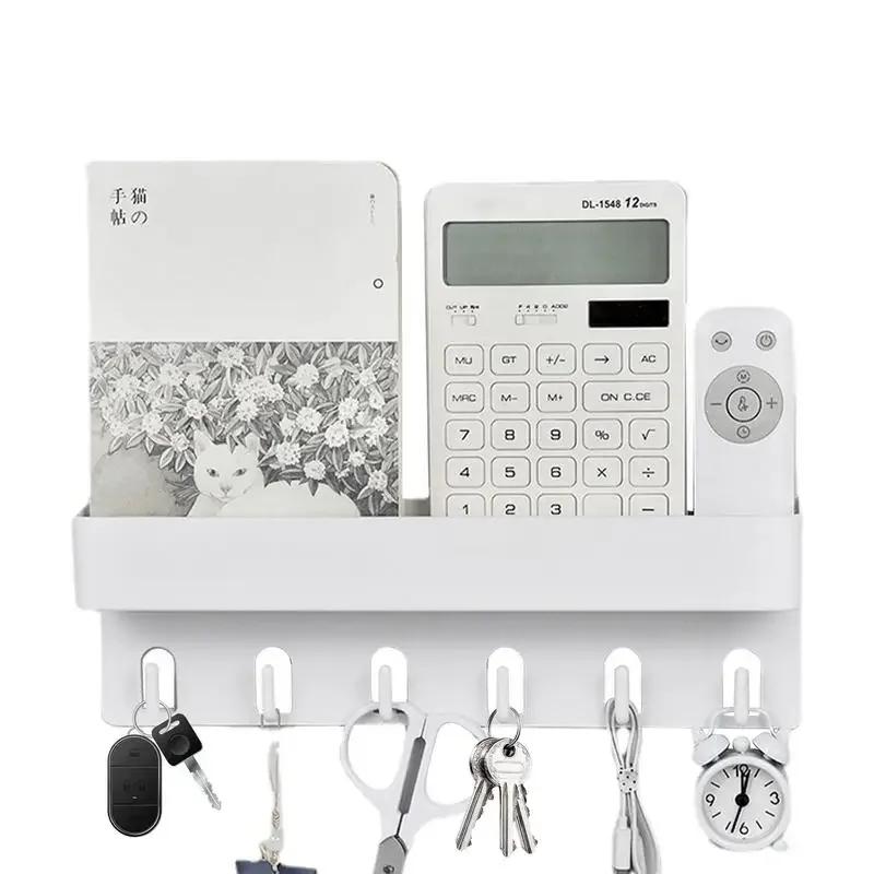 Wandmontiertes Aufbewahrungsregal mit Ablage und 6 Haken für Post, Besteck, Badaufbewahrung, Bürobedarf, Lernmaterialien und Snackaufbewahrung