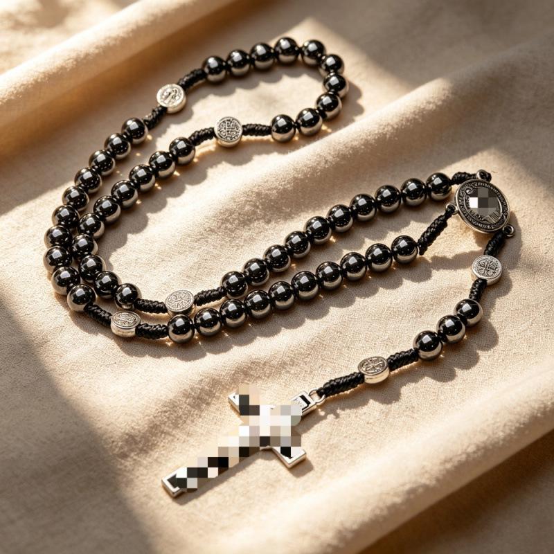 Collana di Perline di Ematite Nera Europee e Americane con Ciondolo