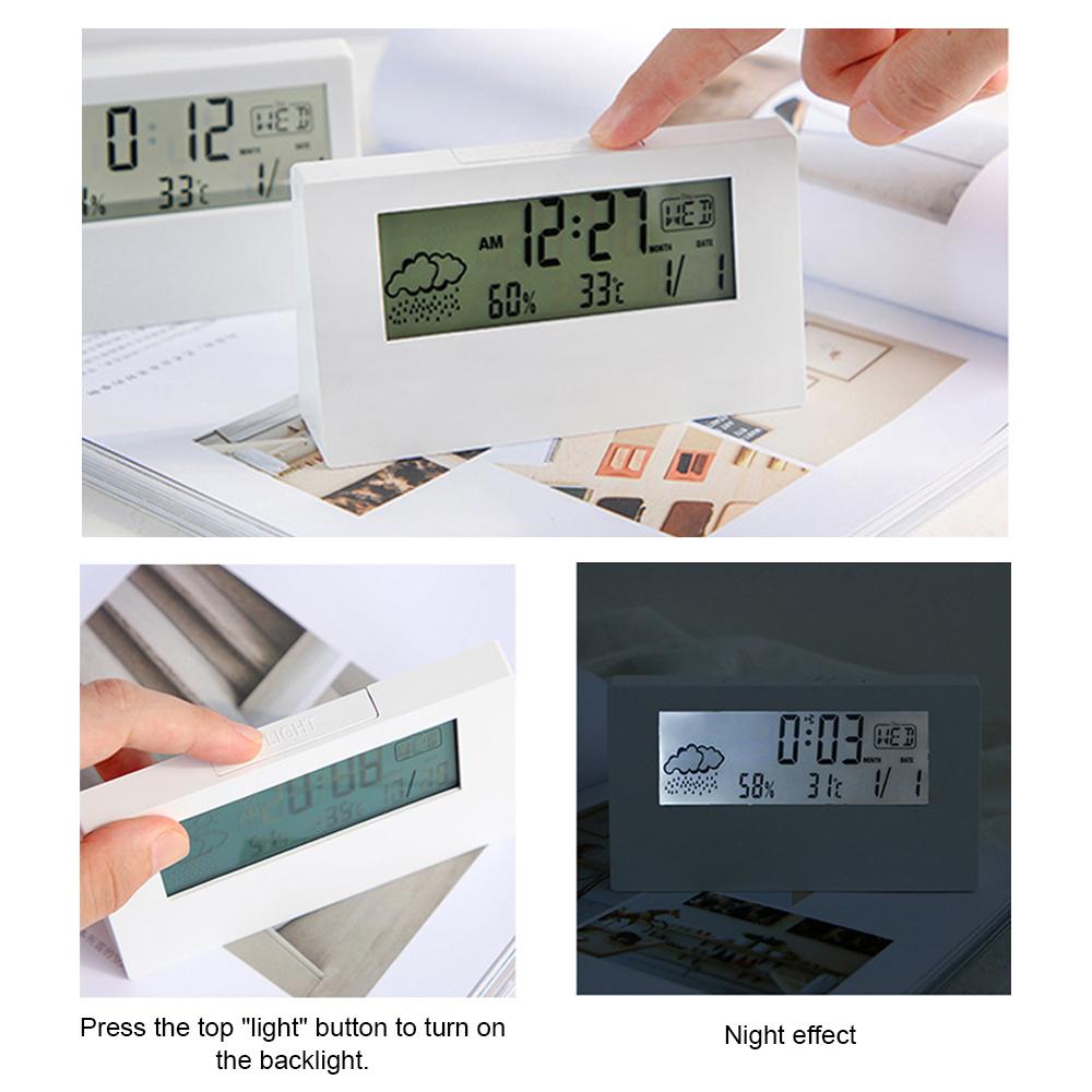 Digital Alarm Clock Transparent Desk Clock with Date, Temperature, Humidity, Small Table Clock with