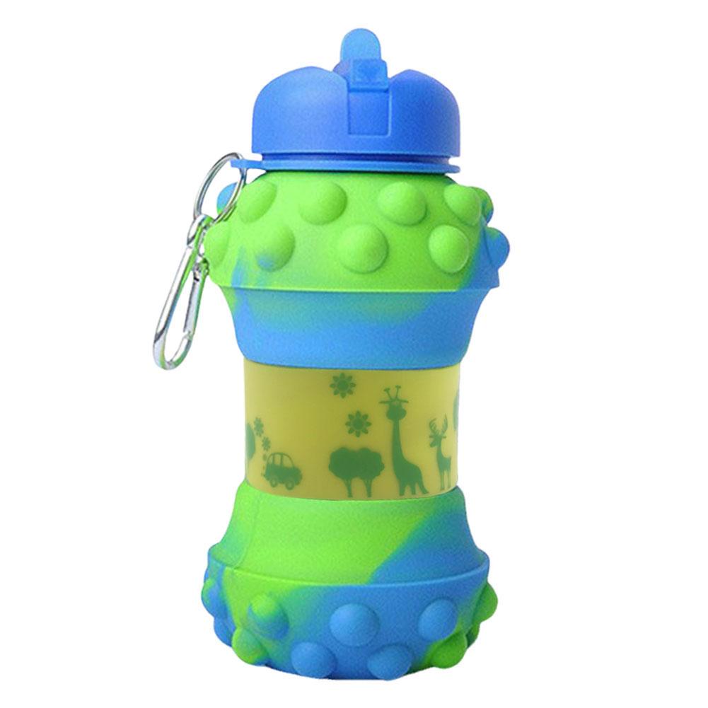 550ml Foldable Football/basketball Silicone Water Bottle Children/student Outdoor Sports Water Bottle with Carabiner