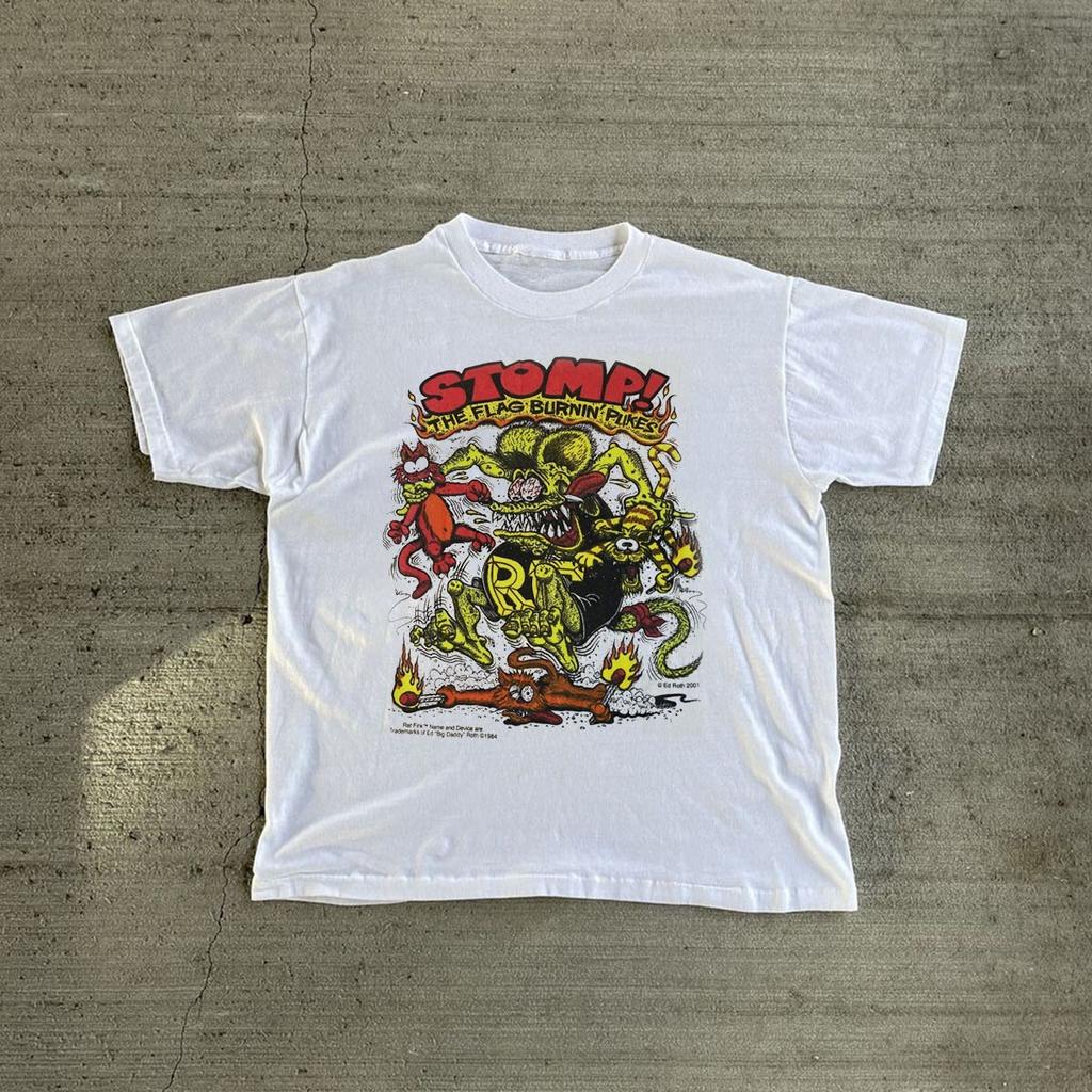 VINTAGE RAT FINK STOMP THE FLAG BURNIN PUKES Graphic Unisex S-5XL Shirt SS1209