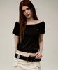 KITTY POTTERY Sheer Off-Shoulder Short Sleeve T-Shirt [Black]