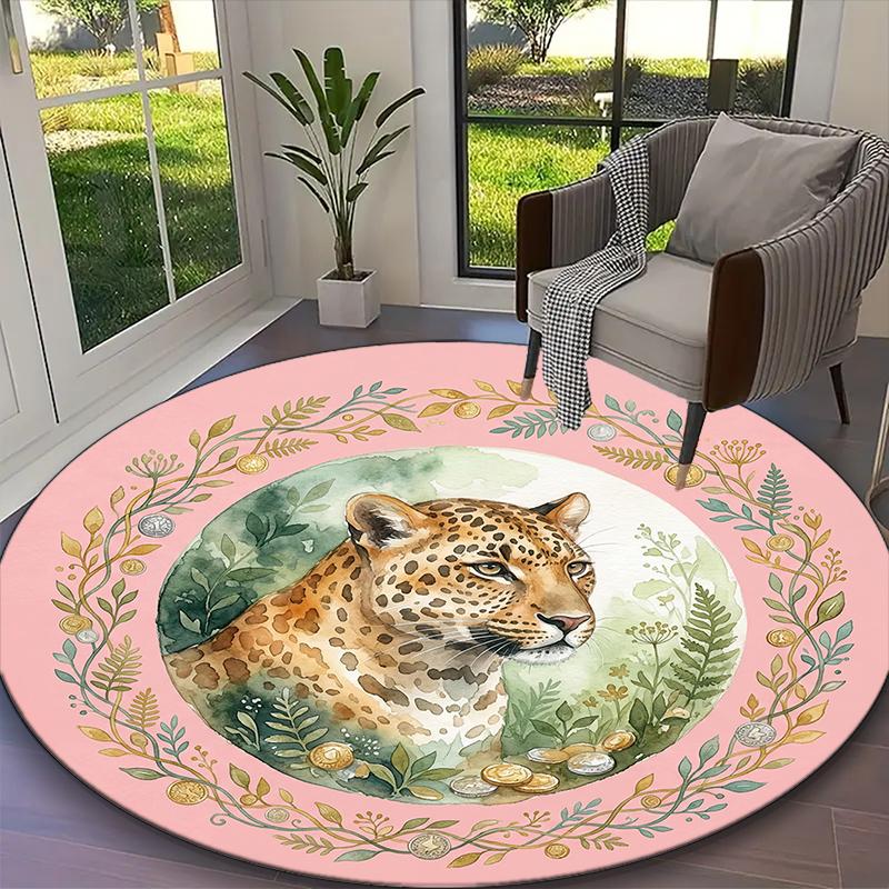 1pc Delicate Leopard Rug, Comfortable Printed Home Round Carpet, Cozy Office Chair Rug