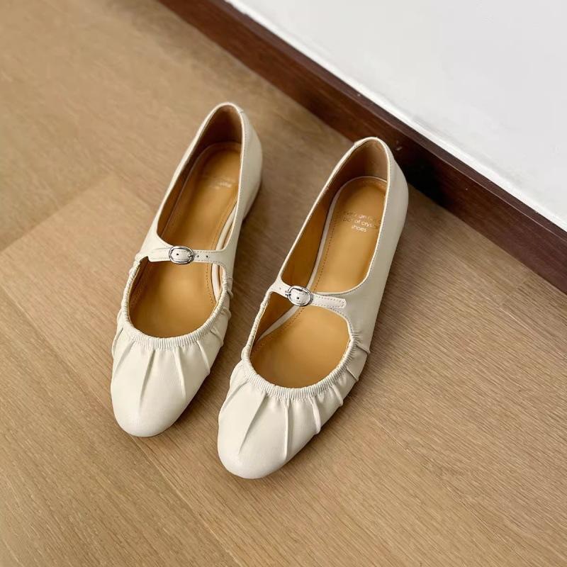 Fairy Wind Pleated Round Head Shallow Mouth Single Shoes Female 2025 Summer New Flat Mary Jane Shoes Gold Ballet Shoes Silver