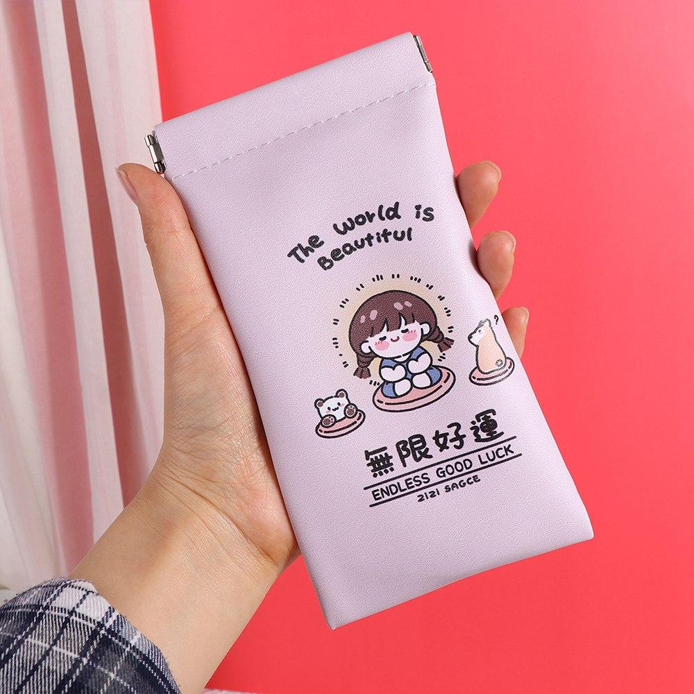 Holder Cartoon Girl Flower Cosmetic Bag Women Spring Bag Sunglasses Bag PU Leather Glasses Case
