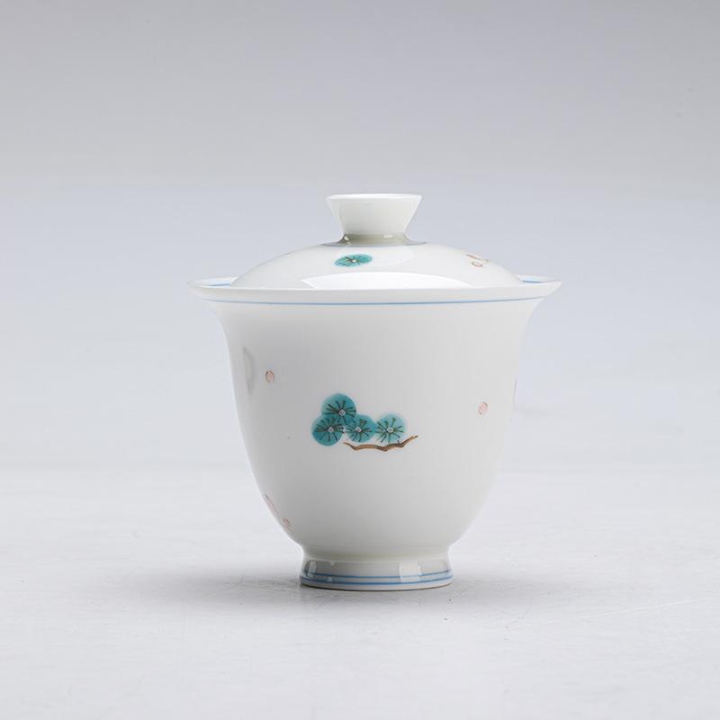 

100ml Hand-painted High Footed Gaiwan Handmade Thin Bodied Jade Clay Ceramic Tea Tureen Tea Making Cover Bowl For Tea Supplies