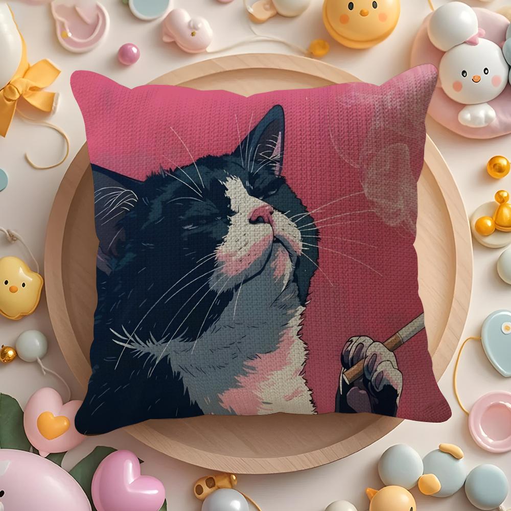 Popular Internet Cute Banana Cat Pillow Case Pattern Printed Pillowcase for Living Room Sofa Cushion Cover & Bedroom Decor