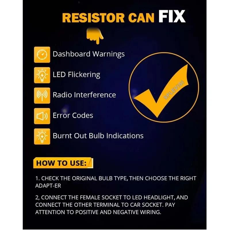 2pcs H15 LED Load Resistor Kit 50W 6ohm Headlight Bulb Relay Harness Adapter Anti Flicker Error Decoder Warning Canceller