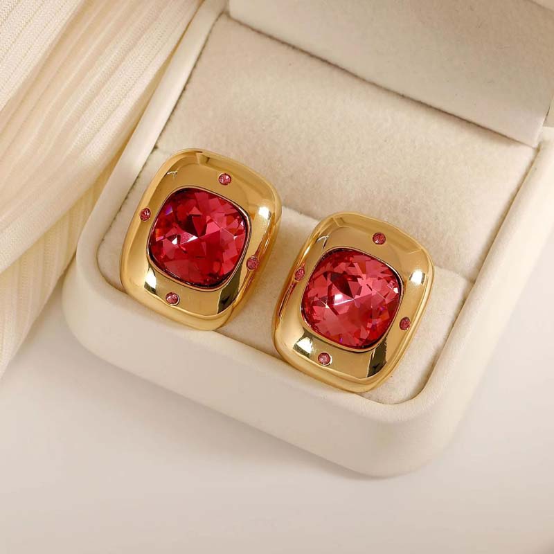

Vintage Red Crystal Rhinestone Stud Earrings For Woman 2025 New Trend Geometric Earrings Wedding Zircon Party Gift