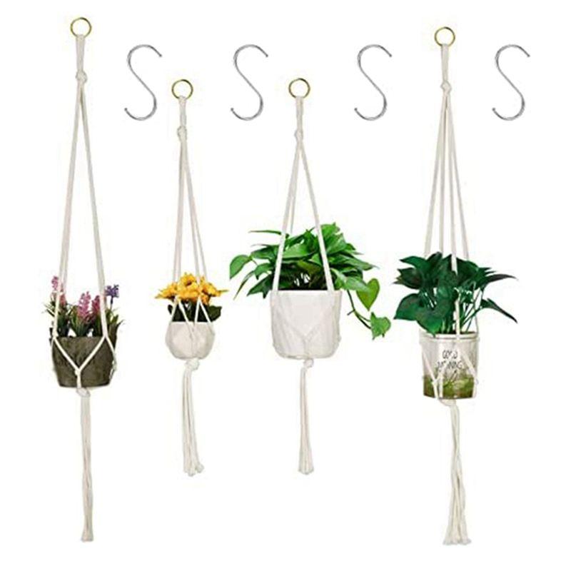 M-Modern-4 Piece Hanging Planters Baskets With 4 Hanging Hooks Cotton Rope Macrame Plant Hanger
