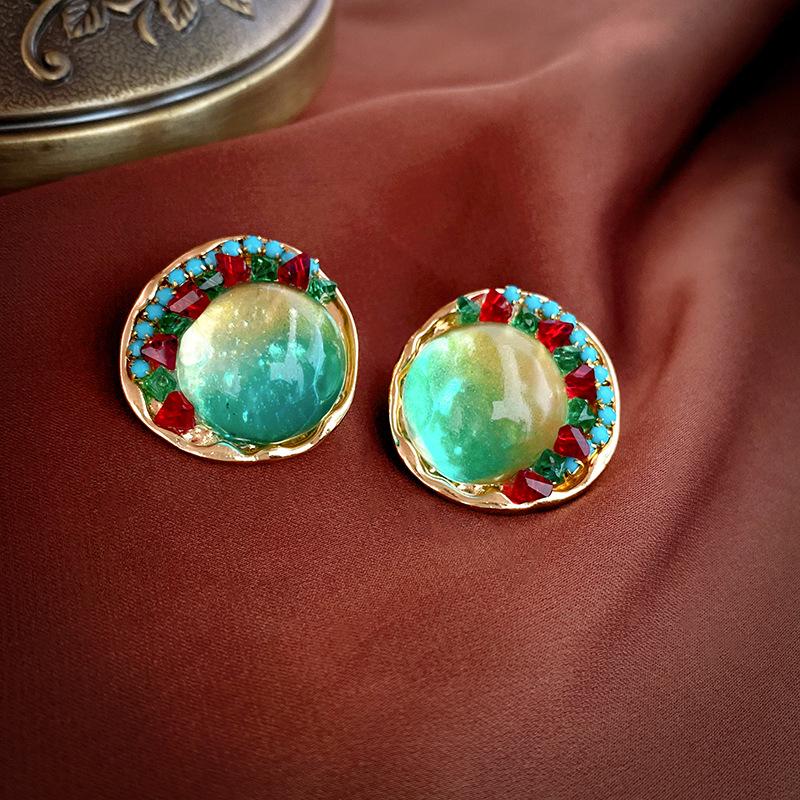 

GemChic женские новые винтажные красочные средневековые круглые стеклянные серьги этнические модные серьги-гвоздики на день рождения рождественский подарок на ювелирные изделия