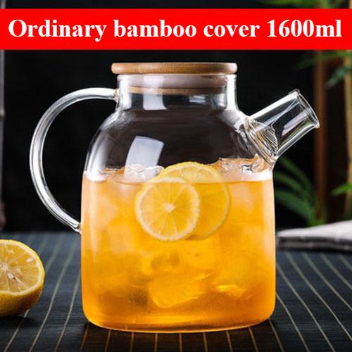 

Стеклянный кувшин для холодной воды большой емкости с бамбуковой обмоткой и стальной крышкой для всех сезонов, бытовой кувшин для холодной воды с проволочной фильтрацией 1600ml