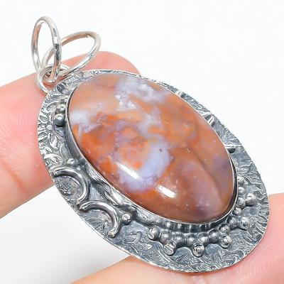 Natural Moss Agate Gemstone Handmade 925 Sterling Silver Pendant 2.17" Y5O79