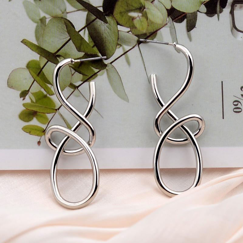 Vintage Metal Knitted Dangle Earrings for Women Personalized Fashion Distorted Irregular Geometry Drop Earrings Punk Zircon