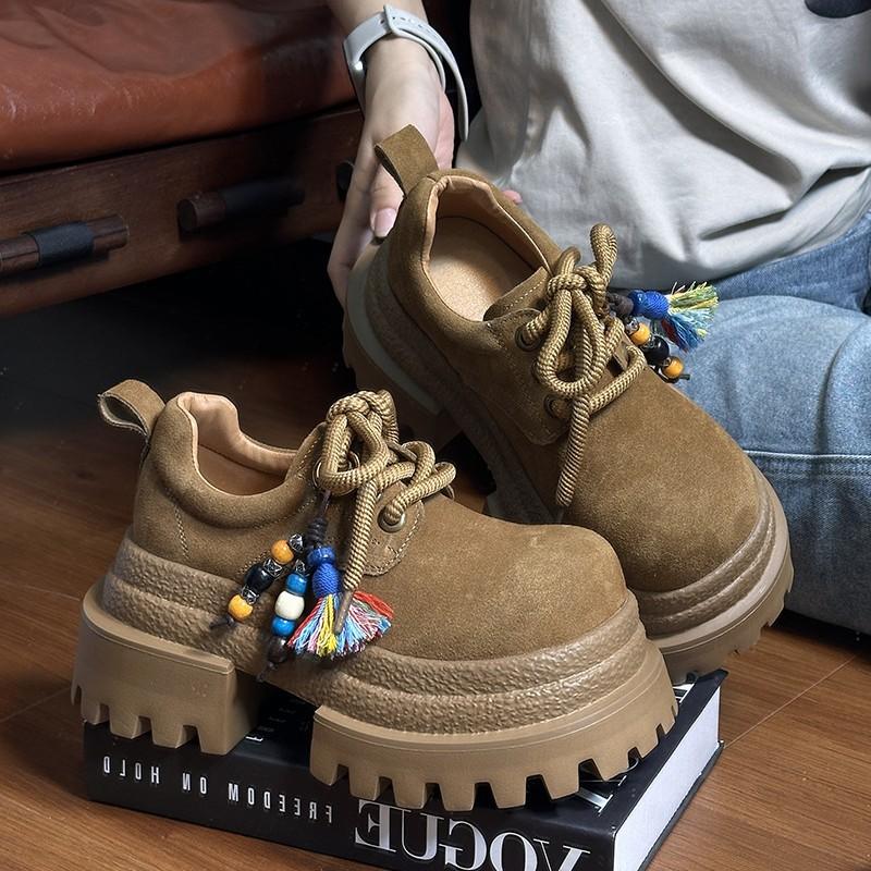 Frosted leather muffin small leather shoes for women 2025 autumn loafers for women, small people with big heads, British style for women