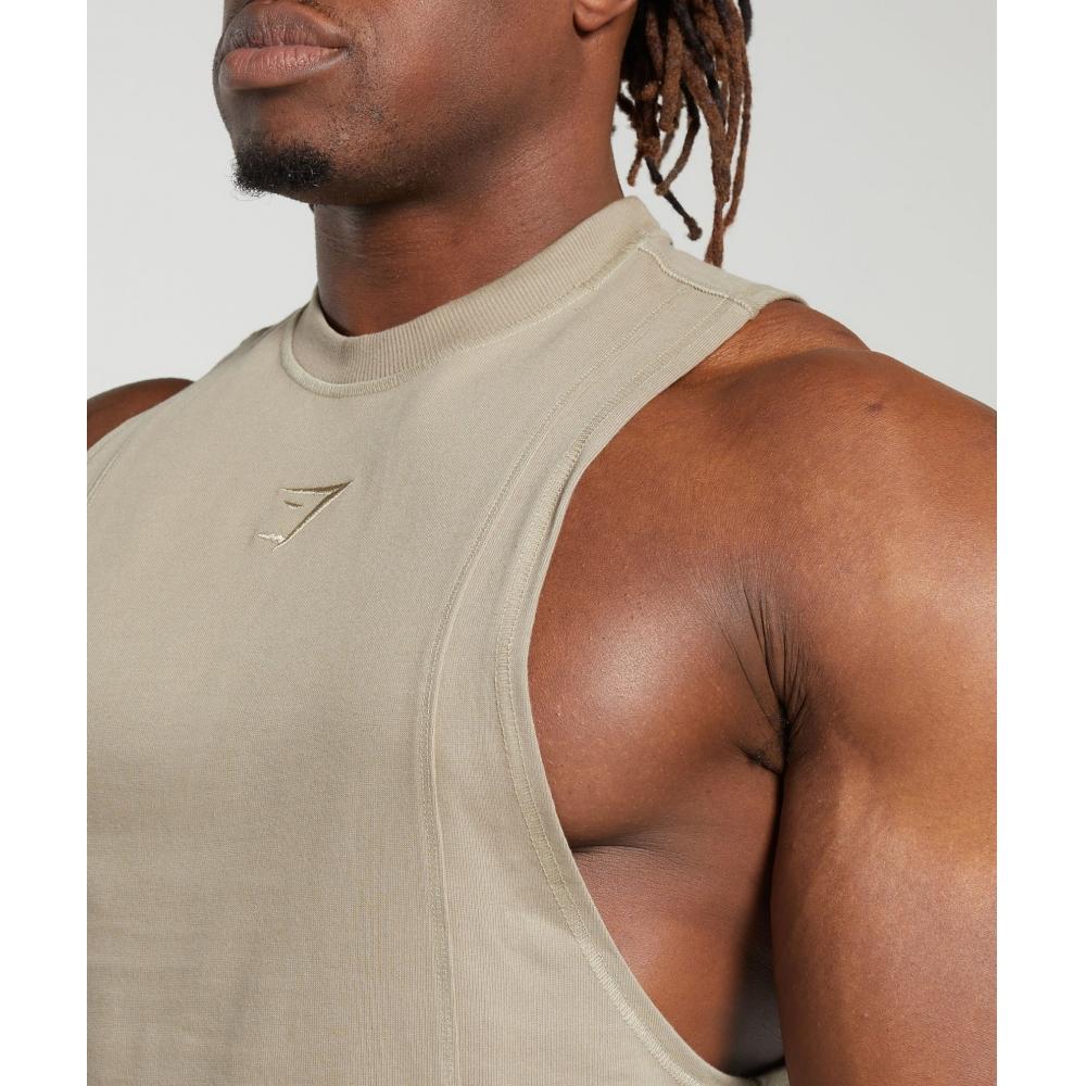 Gymshark Premium Lifting Drop Arm Tank Sand Brown A5a4w Nbzs.