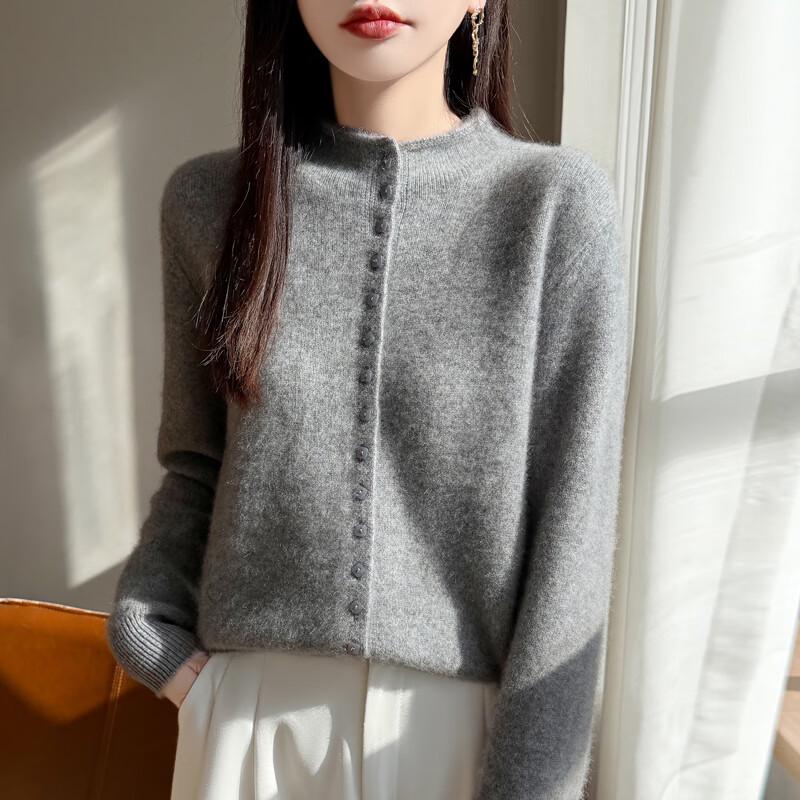 

Zhenxu Women s 100% Pure Wool Half-High Collar Cardigan XL