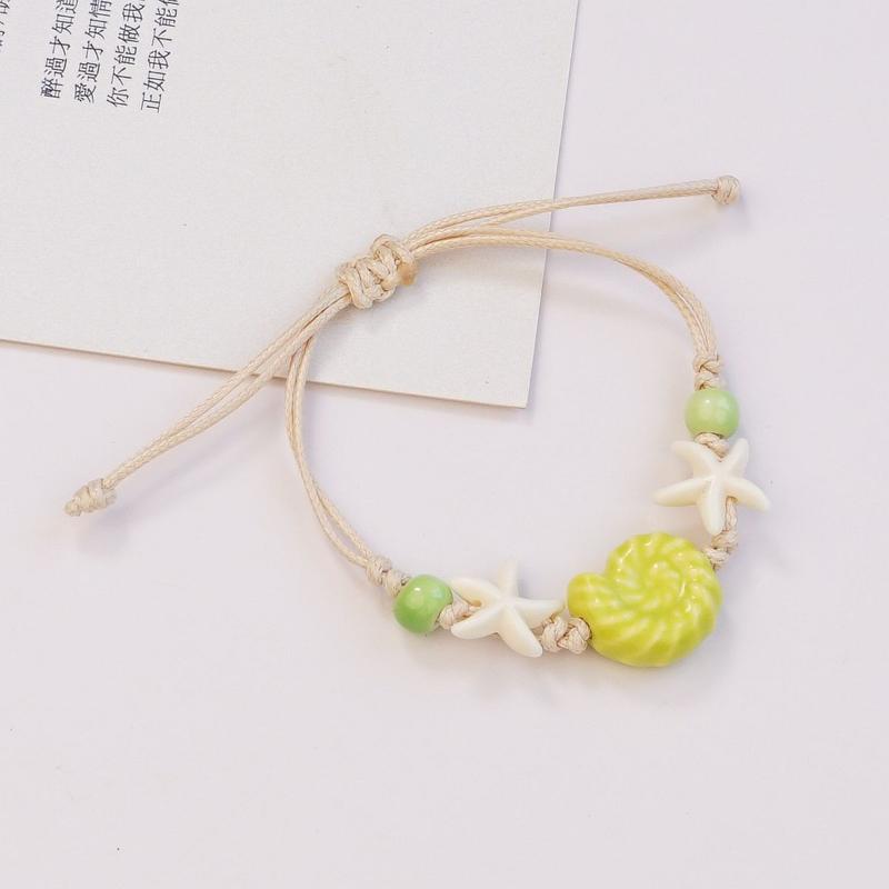 1 Piece Adjustable Boho Jewelry Starfish Hand Rope Handmade Snail Shell Ceramic Bracelet For Women And Men Diy Decoration
