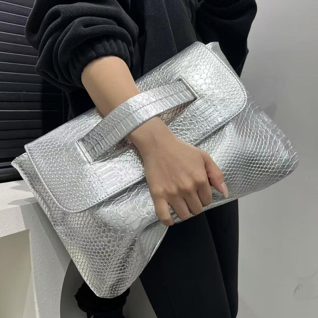 Ladies' Fashion Handbag with Thick Serpentine Pattern High Capacity Retro New Document Storage Bag