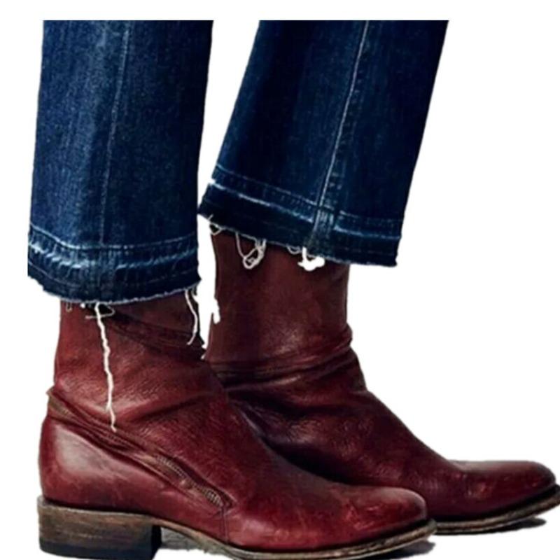 20 autumn and winter new square heel low heel Martin boots women wish large size -4 size medium tube zipper boots