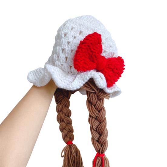 Baby Girls Braided Wig Woolen Yarn Knitted Hat Sunflower Cherry Cap Photo Prop