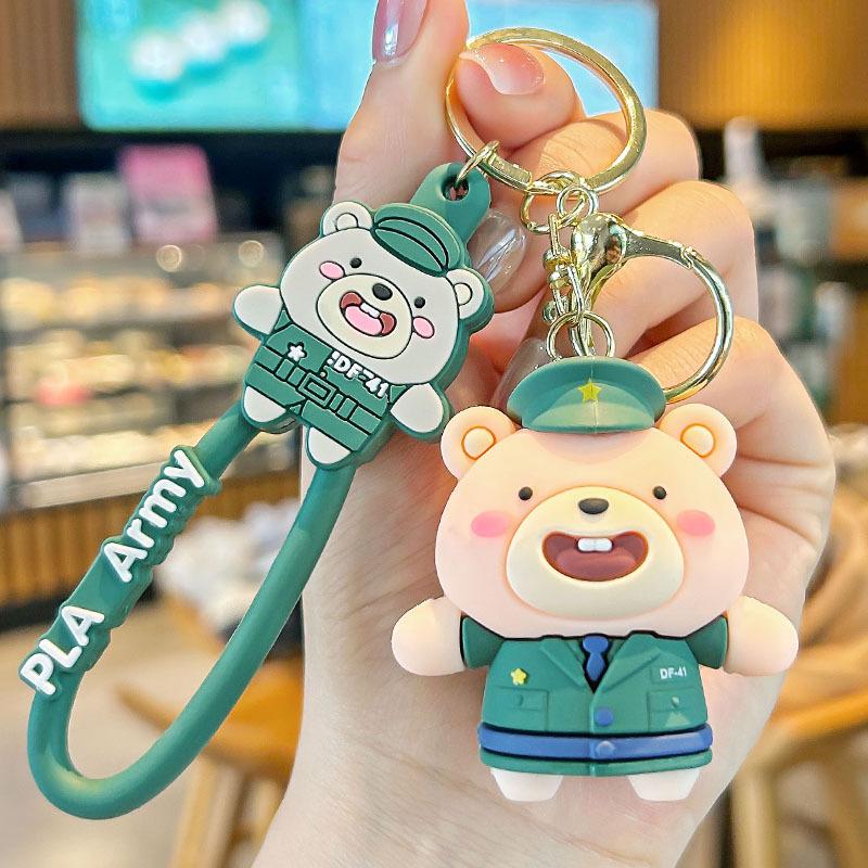 Creative Cartoon Police and Firefighter Bear Keychain - Cute Student Bag Pendant, Small Gift