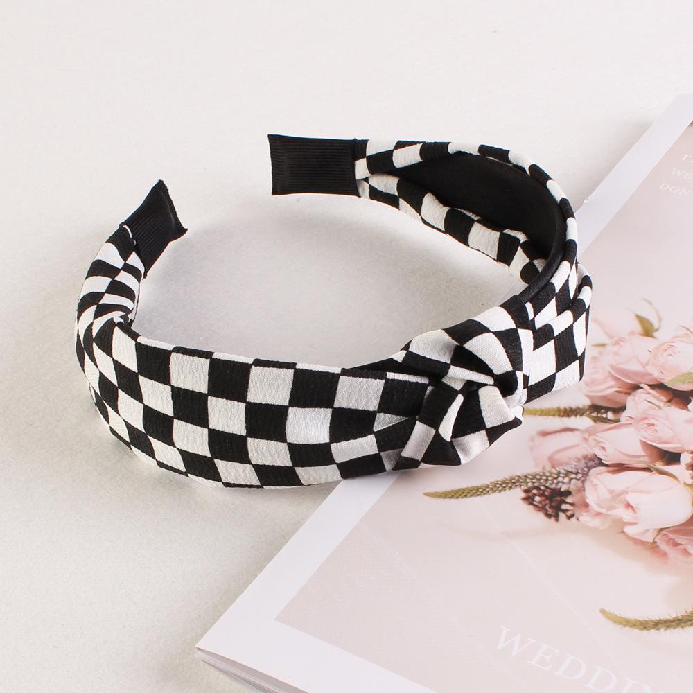 Simple Checkered Hairband Makeup Washing Solid Hair High Forehead Headband Versatile Commute Hair Accessory for Women