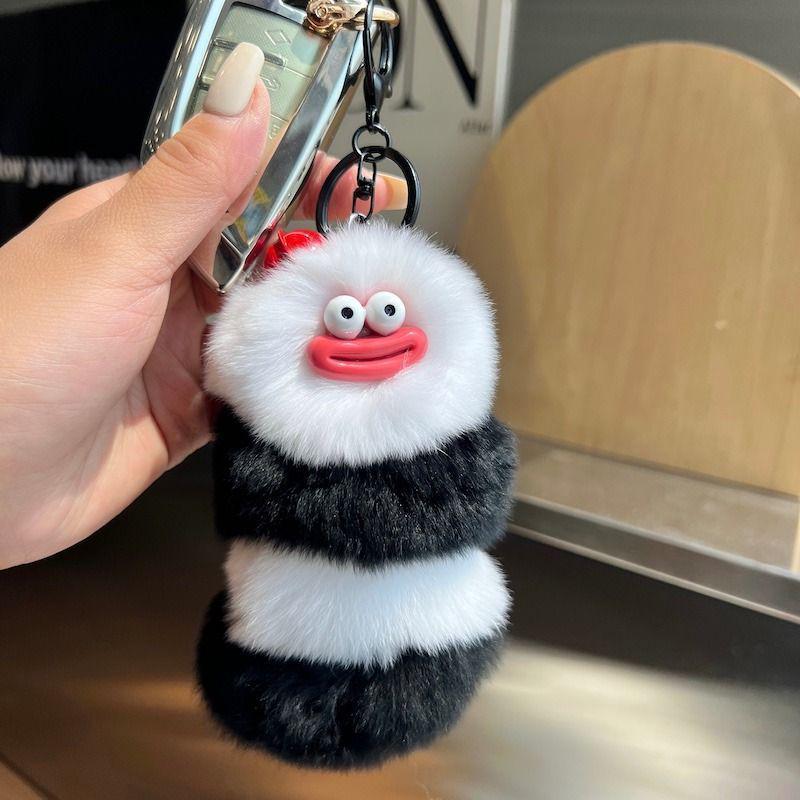 Korean Faux Otter Fur Caterpillar Bag Charm Keyring Doll