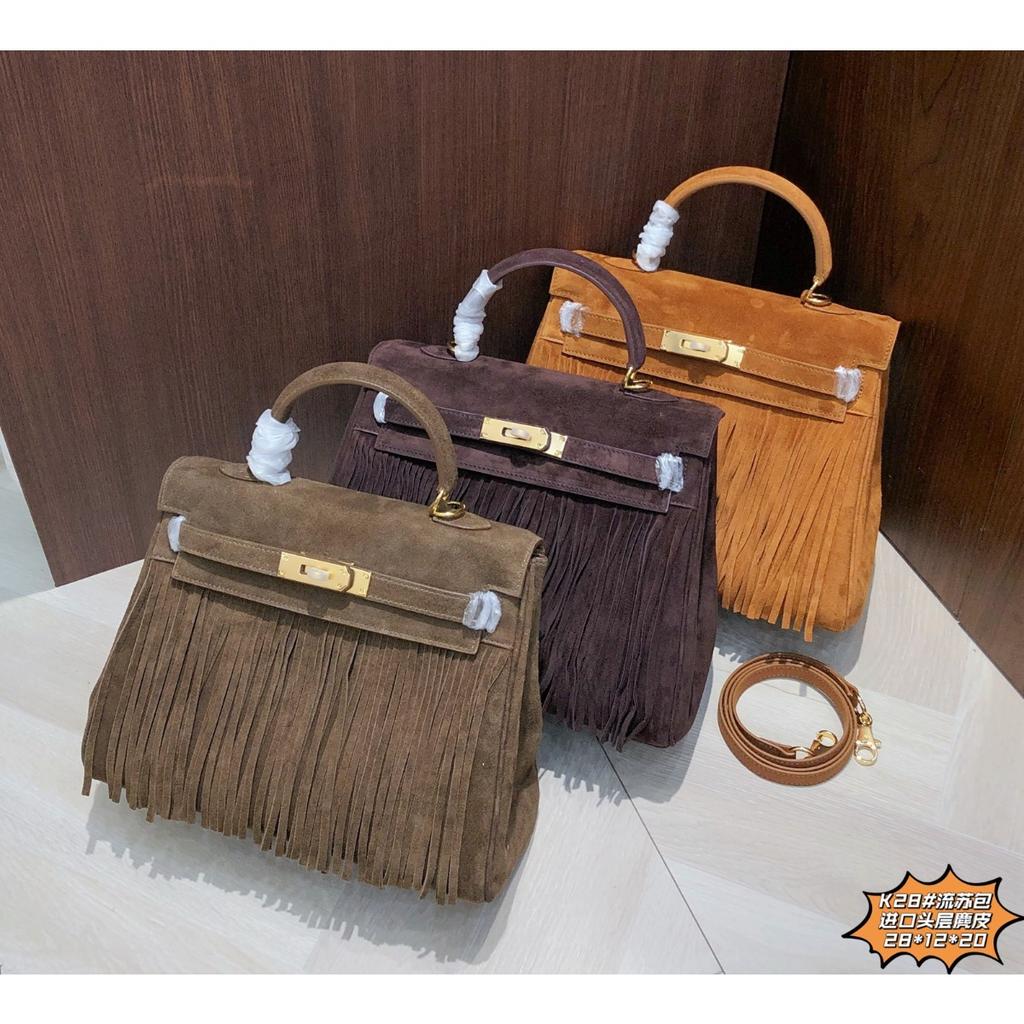 European and American Retro Suede Fringed Keli Bag 2025 New Autumn and Winter Leather Women's Bag Lock Fashion Portable Shoulder Bag