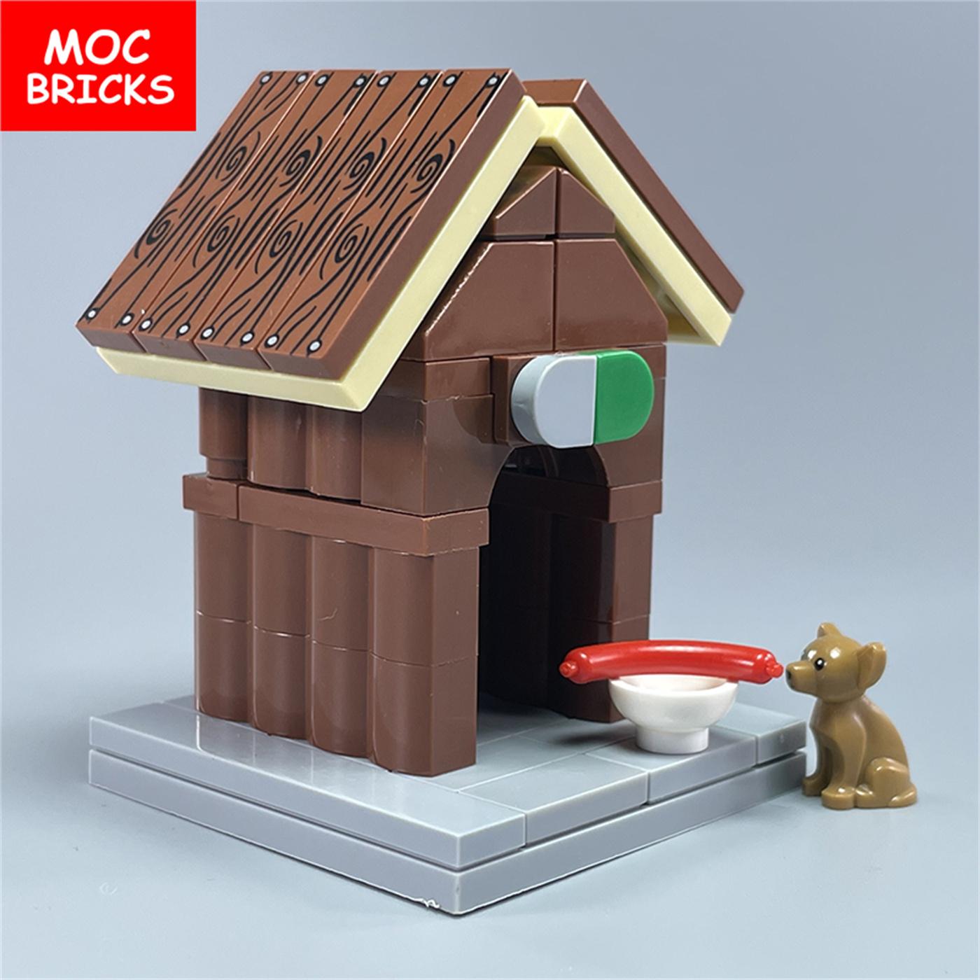 Kit MOC Steine Hundehütte Zwinger Schuppen Nutztier Bausteine Geburtstagsgeschenk DIY Puppen Spielzeug