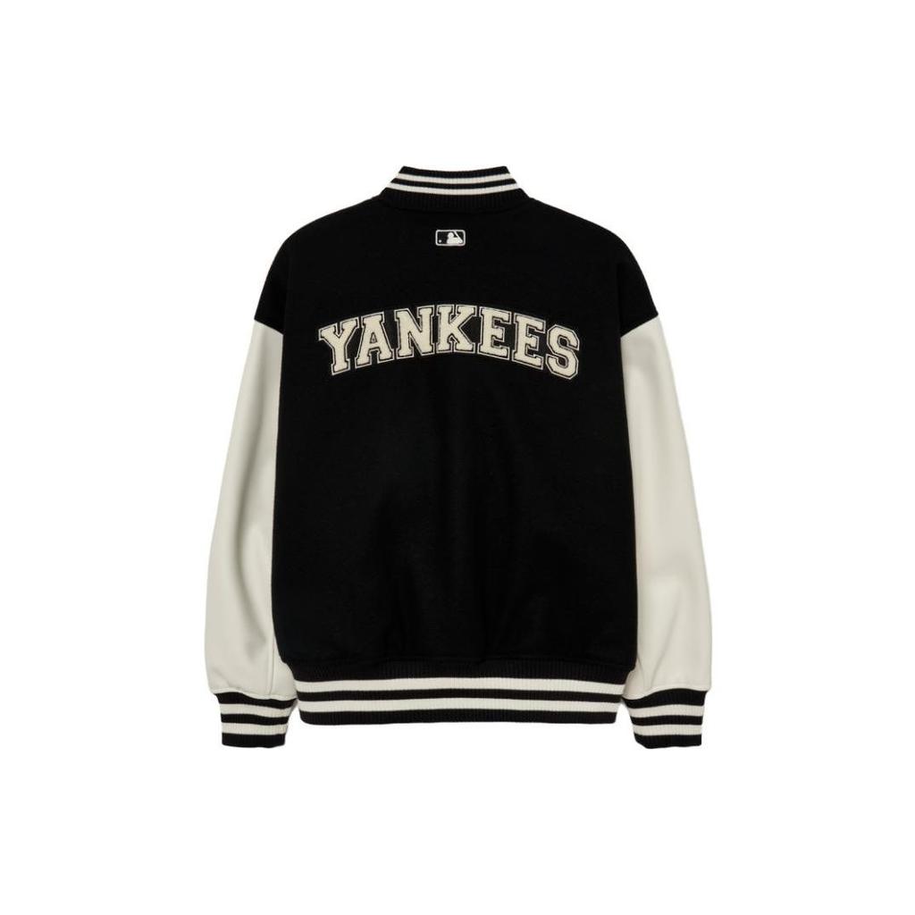 MLB New York Yankees Color Block Stand Collar Drop Shoulder Loose American Vintage Casual Jacket Unisex Jacket Black 3AJPV0634-50BKL