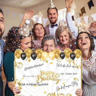 Happy Birthday Black Gold Giant Birthday Guestbook Message Commemorative Card