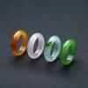 6mm Natural Stone Jade Gemstone Ring Women Plain Green Pink Yellow Fengshui Lucky Promise Wedding Band Thumb Ring Hypoallergenic