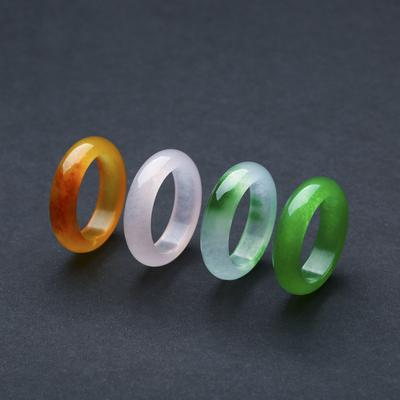 Anello in Pietra Naturale Giada Gemma da 6 mm per Donna Semplice Verde Rosa Giallo Fengshui Portafortuna Promessa Fedina Anello per Pollice Ipoallergenico