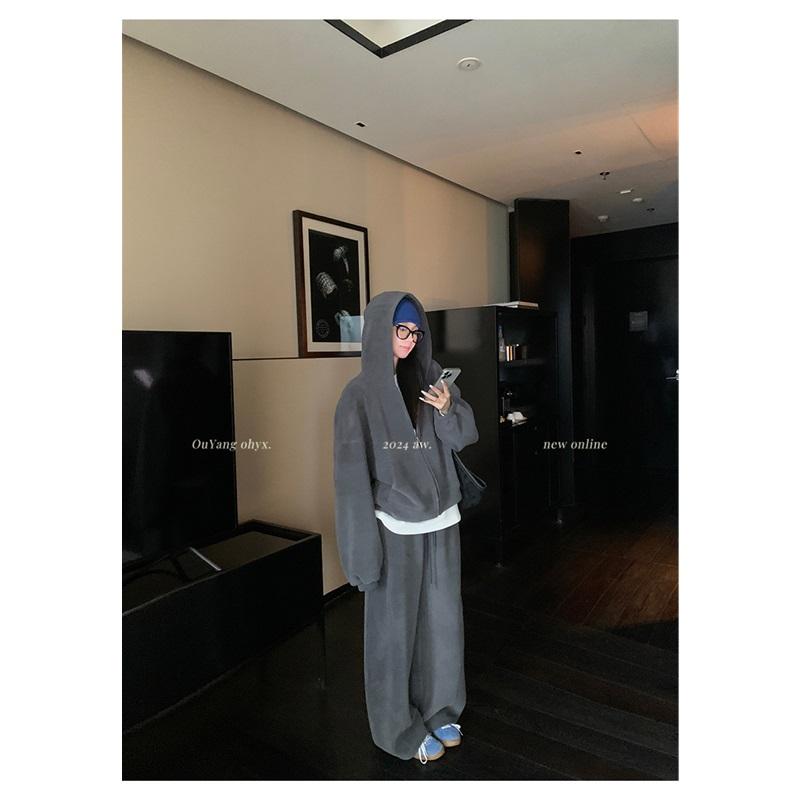 Women's Hooded Sweatshirt Wide Leg Pants Sports Suit Loose Fit