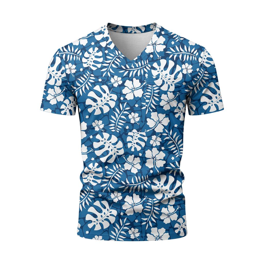Herenmode T-shirt met V-hals en korte mouwen en print