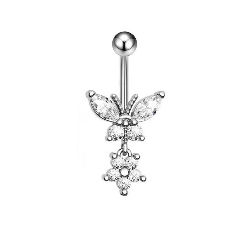 

1PCS Zircon Flower Belly Button Ring Drop Chain 14G G23 Titanium Curved Barbell Navel Piercing Women Girls Sexy Jewelry Insect&Navel & Bell Button Rings&Body
