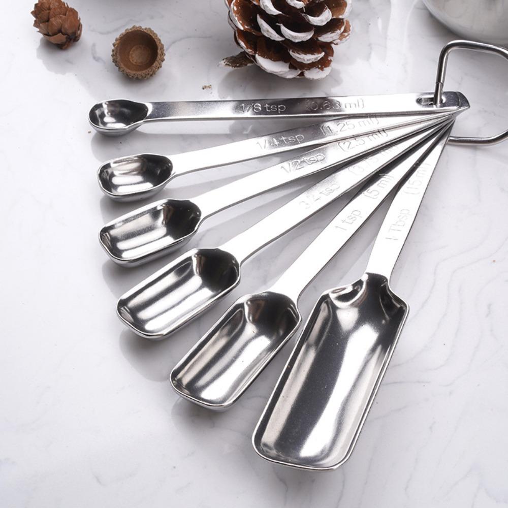 6pcs Rectangular Head Graduated Spoon with Scale Coffee Scoop Seasoning Spoon Measuring Spoons  Bar