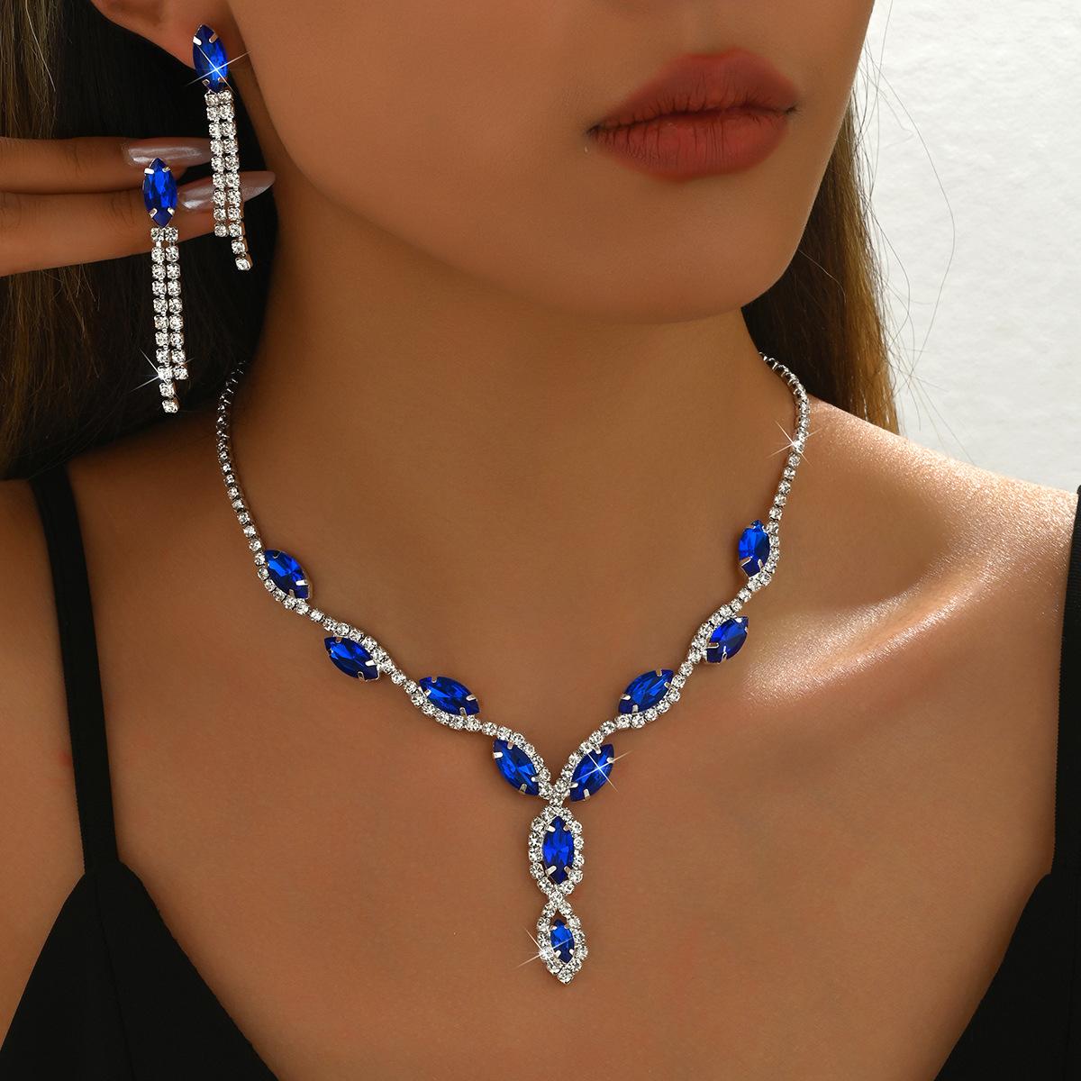 

Свадебный комплект украшений, ожерелье с каплями воды в форме конского глаза, серьги с бахромой, комплект украшений из двух частей