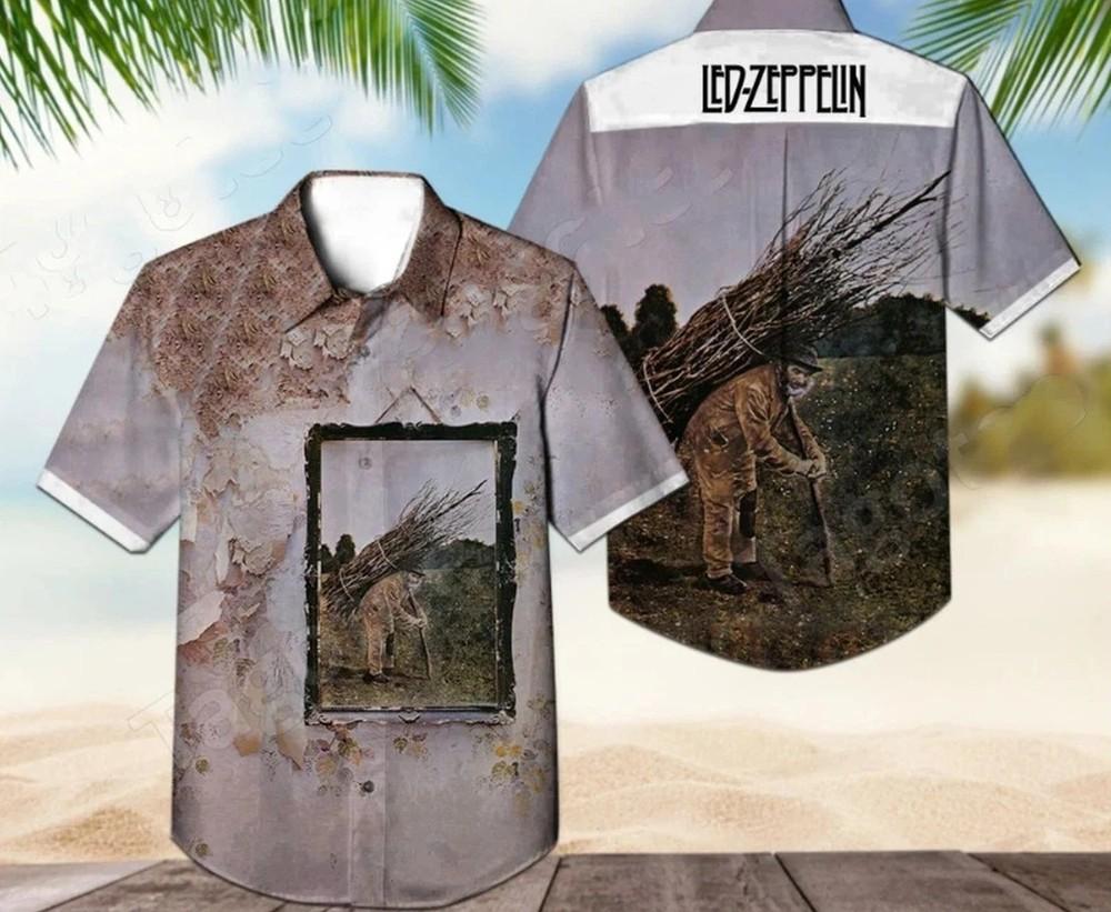 Led Zeppelin IV Album Cover Hawaiian Shirt, shirt US size Unisex T-Shirt M