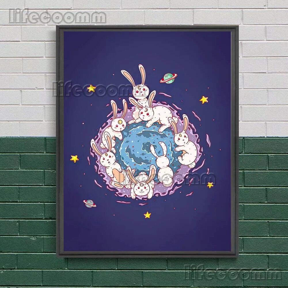 Sonne und Mond Cartoon Bild Kunst Poster, Stern Hexe und Zauberer Katze lustige Wand Kunst Leinwand Malerei Pilz Fee Poster Druck Dekor kein Rahmen