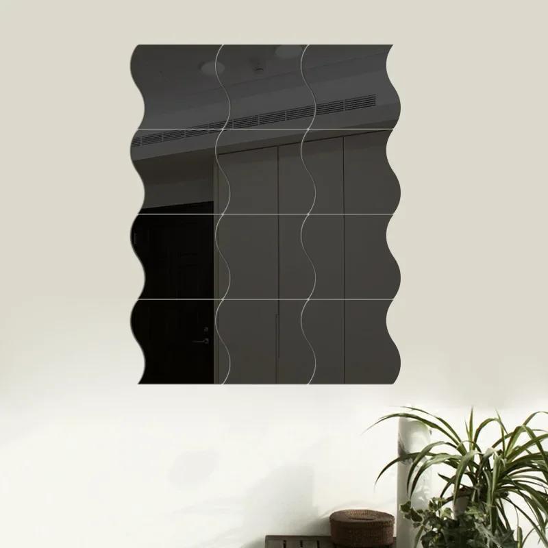 3D Wave Mirror Wall Panels - Modern Art Self-Adhesive Decals for Living Room/Bedroom Wall Decor (Geometric Stickers)