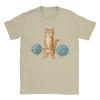 Fun Cat Weightlifting Yarn Barbell Fitness TShirt for Unisex O Neck Pure Cotton T Shirts  Short Sleeve Tee Shirt Summer Clothing