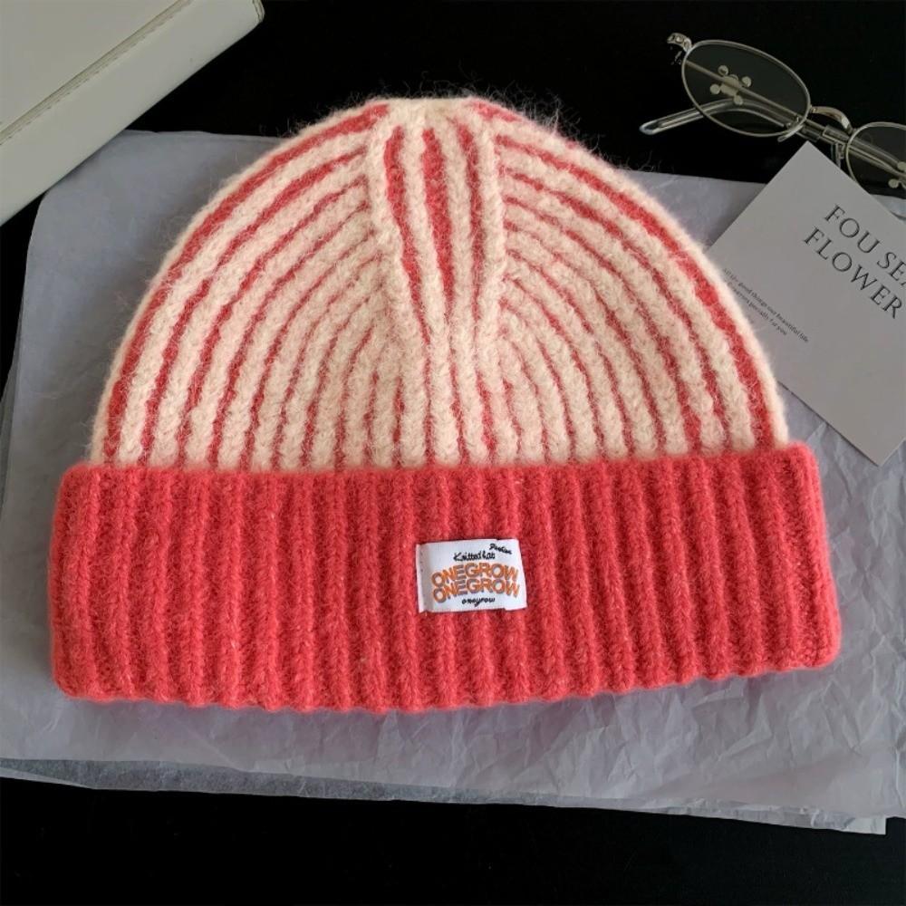 Thick Warm Earflap Winter Hat 53cm to 60cm Head Circumference Retro Stripe Beanie  For Women