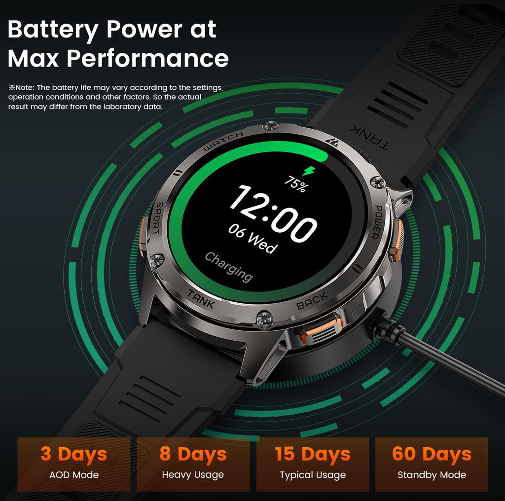 Original KOSPET TANK T3 Smart Watch For Men Military Smartwatch Women Digital Fitness Watches  AI Voice AOD Bluetooth