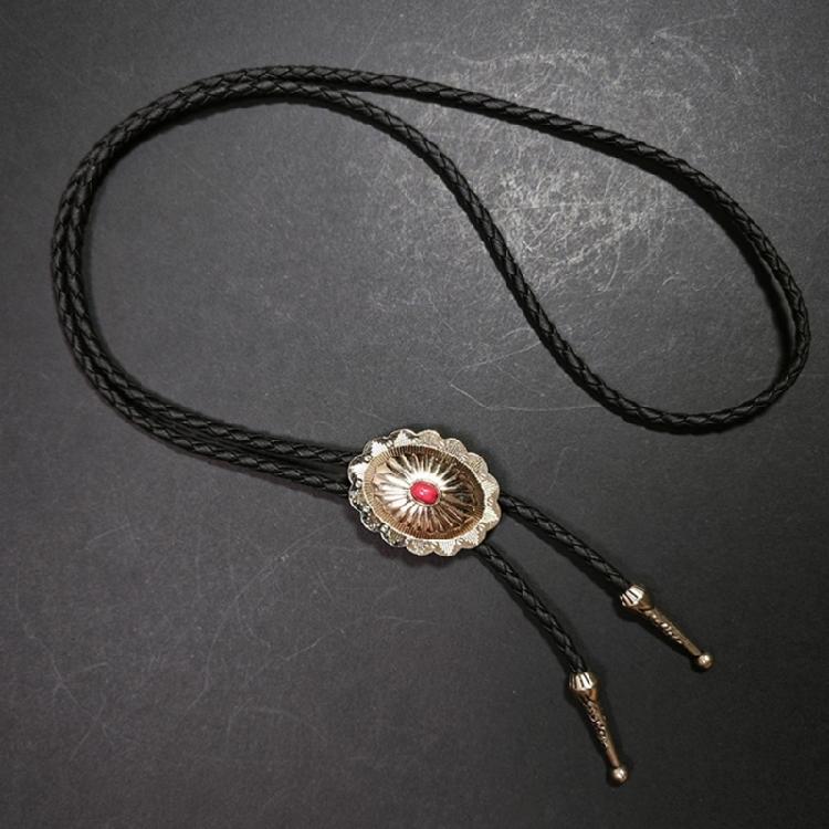 Western Shoestring Necktie Braided Belt Tie Cool Charm Engraved Stone Pendant for Women Men