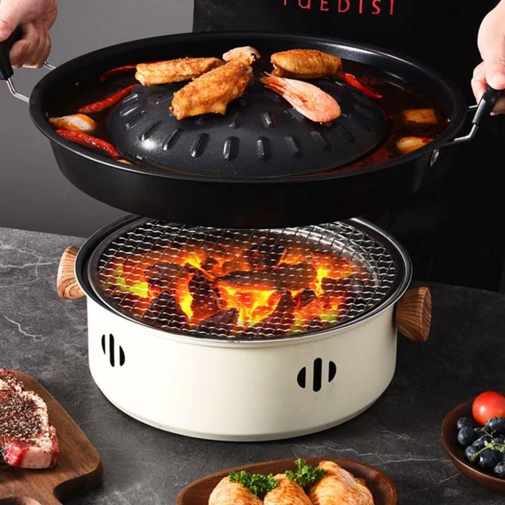 Přenosná venkovní grilovací deska Multifunkční pánev na smažení jídla Thajská pikniková grilovací pánev Kempování