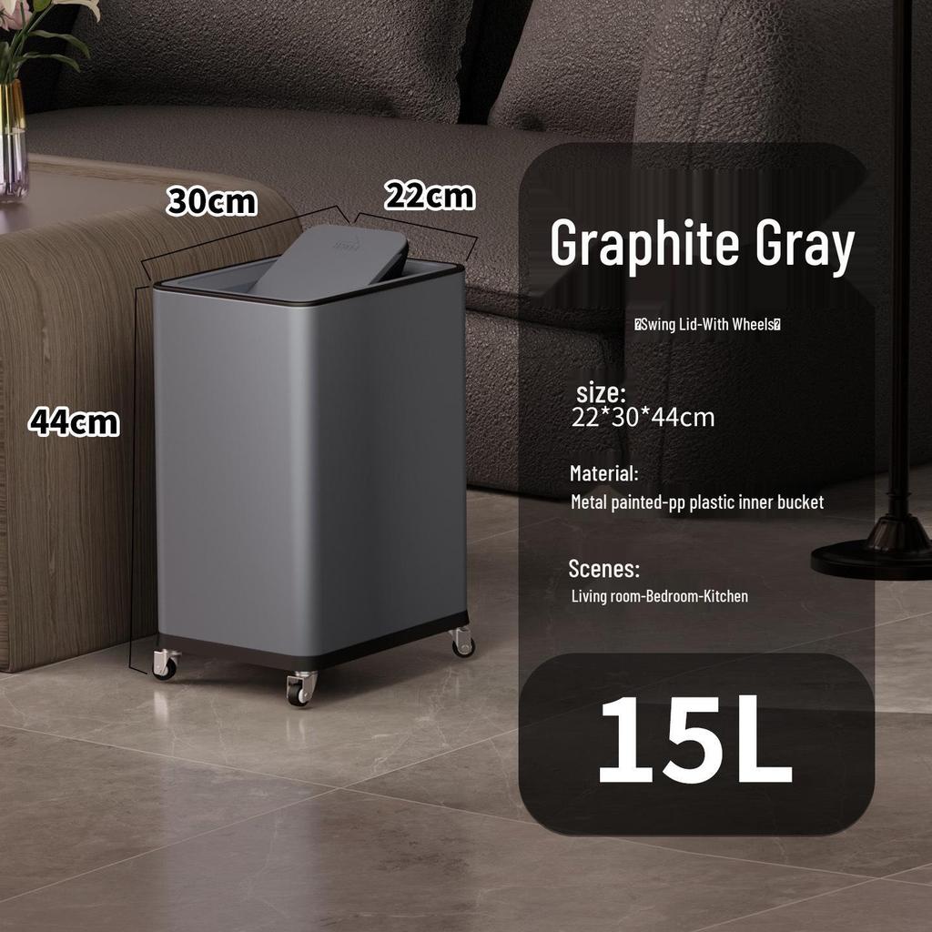 Einfacher Moderner Edelstahl-Mülleimer mit Rädern – Vertikaler Klappdeckel, Quadratisches Design für Küche & Wohnzimmer