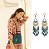 Bohemian Crescent Moon Miyuki Seed Bead Tassel Earrings - Long Ethnic Style Ear Hooks