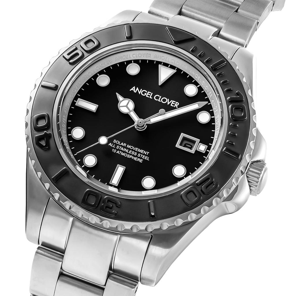 ANGEL CLOVER Sea Cruise Watch Solar Powered Water Resistant Mineral Glass Black Dial SCS42B-SBK Men's